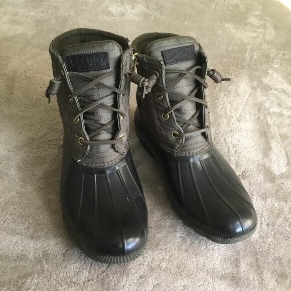 Sperry Womens Top Sider Saltwater Puff Nylon Duck Rain Boots Olive Green Sz 7.5 - Picture 2 of 6